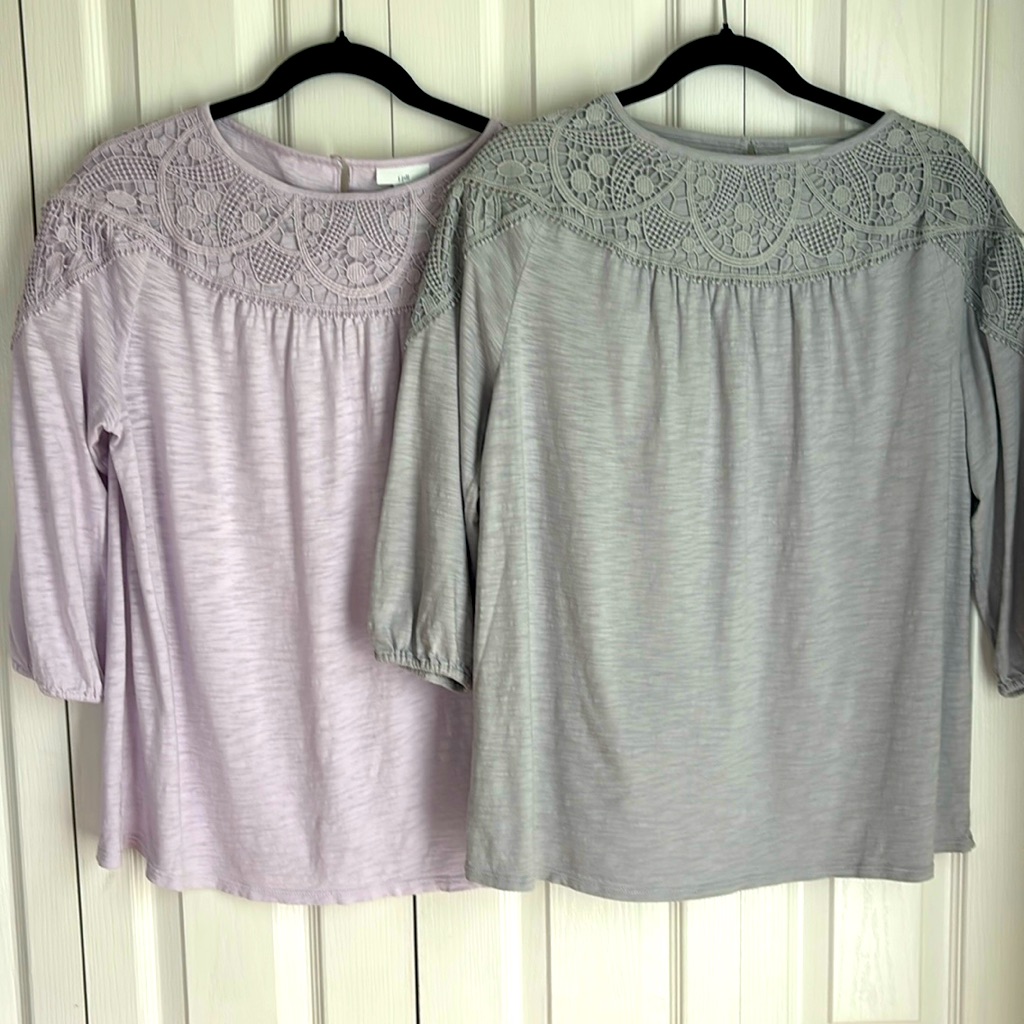 J. Jill Women’s Top Bundle. Crochet Lace Overlay 3/4 Sleeve. Size Medium. Boho